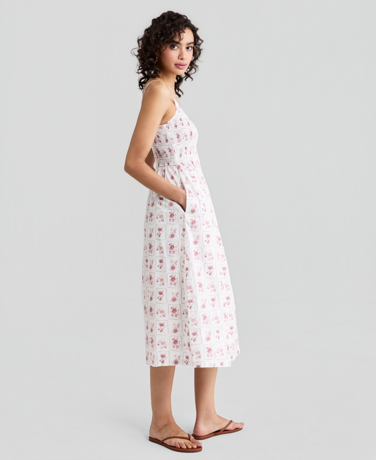 And Now This Women's Cotton Printed Smocked Midi Dress, Macy's Exclusive