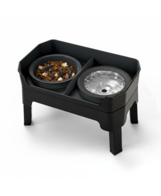 4 In 1 Adjustable Dog Bowl Stand with 2 Stainless Anti-Spill Bowls for Dogs Growing Puppies Anti-Slip Mess Proof
