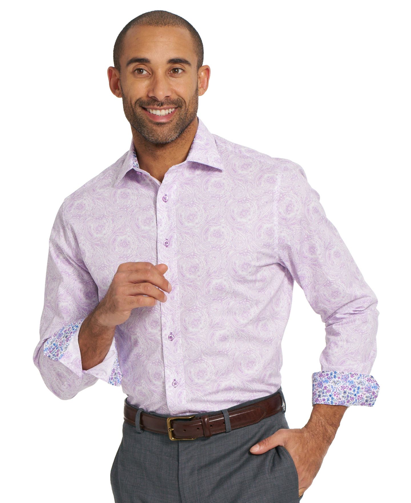 Мужская рубашка Nick Graham Fenway Paisley Spread Collar Dress Shirt, цвет: Фиолетовый — фото 2