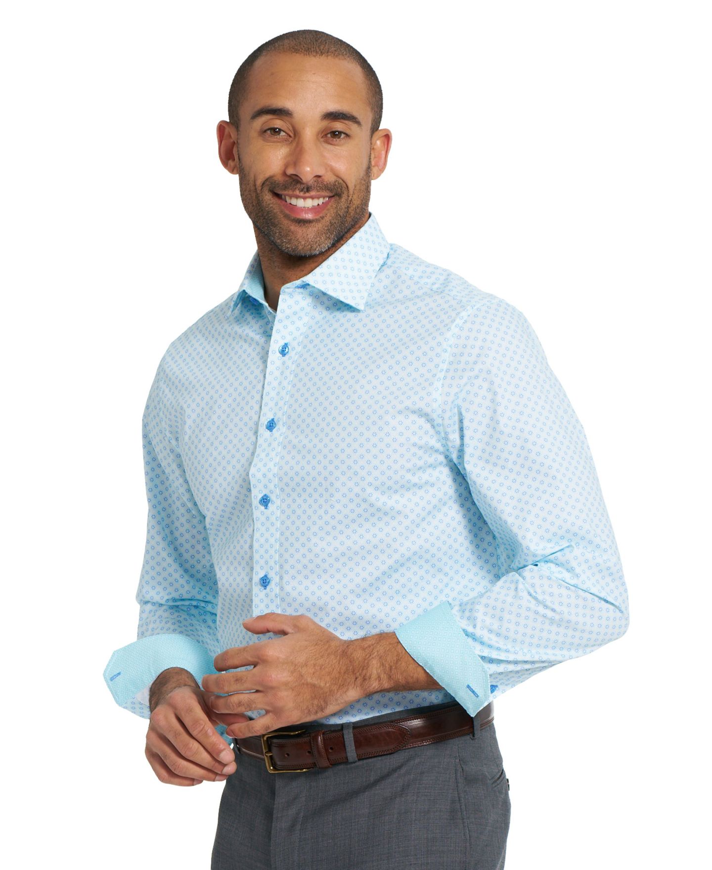 Мужская рубашка Nick Graham Woven Mosaic Geometric Dress Shirt, цвет: Аквамариновый — фото 3