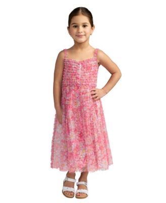 Big Girls Mesh V-Neck Floral Print Mini Dress