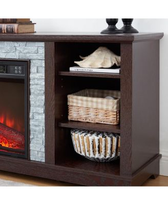 Electric Fireplace Stone TV Media Stand with Faux Stacked Stone Surround, 58.31"W