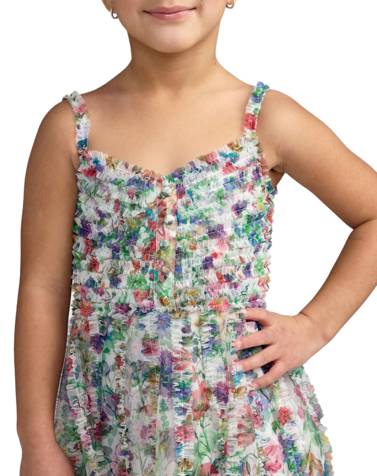 Платье Mac Duggal Mesh V-Neck Floral Print Mini Dress для девочек, цвет: Разноцветный — фото 6