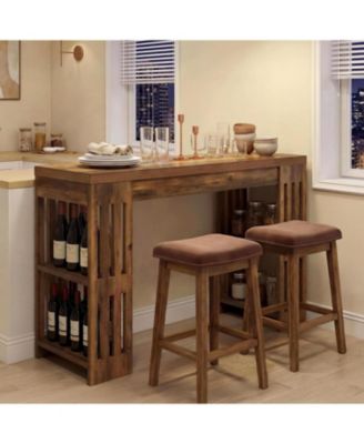 63 Inch Bar Table, Wooden Bistro Table, Large Home Bar Unit with Wine Rack
