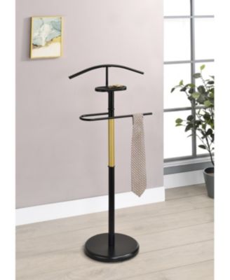 Modern Freestanding Valet Stand, Metal Suit Rack with Jacket Hanger, Trouser Bar, Tie Holder & Accessory Tray