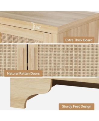 4-Door Sideboard Buffet Cabinet, Rattan Storage Cabinet, Boho Entryway Console Table, Coffee Bar Station for Dinning Room, Living Room