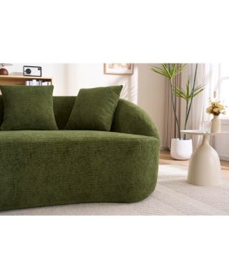 Curved Boneless Sofa Loveseat, 2-Seater Green Chenille Compression Couch with 3 Pillows