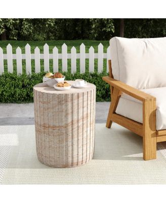 Outdoor/Indoor Lightweight Concrete Side Table,Travertine Finish