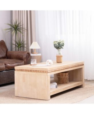 Modern Wood Coffee Table - 47" Rectangular, Open Shelf
