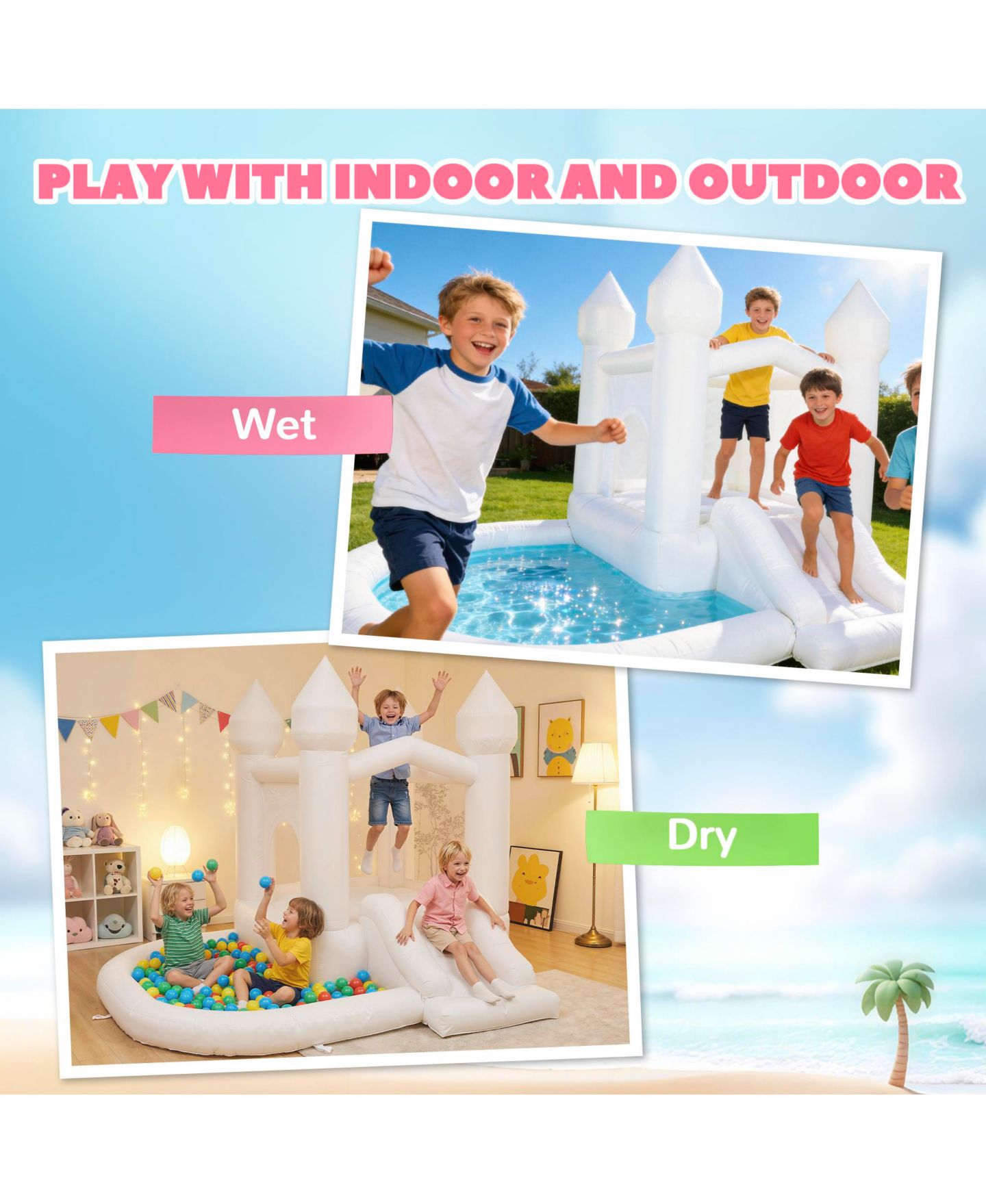 Детская игрушка Qaba 3-in-1 Inflatable Bounce House with Slide and Ball Pit, цвет: Белый — фото 9