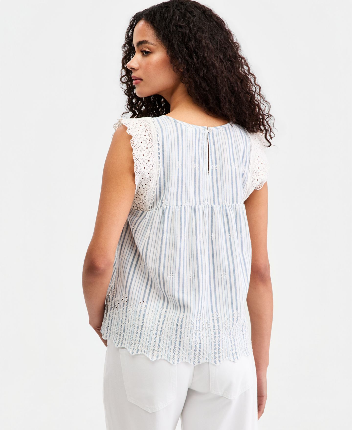 Женский топ Lucky Brand Striped Cotton Linen Sleeveless, цвет: Синий полосатый — фото 2