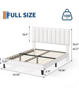 Full Upholstered Platform Bed Frame with Vertical Channel Tufted Headboard, Adjustable Height, Wooden Slats, Noise Free
