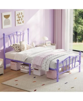 Twin Kids Bed Frame with Headboard & Footboard, Heart-Shaped Metal Platform Bed, Strong Steel Slats, Noise-Free, No Box Spring