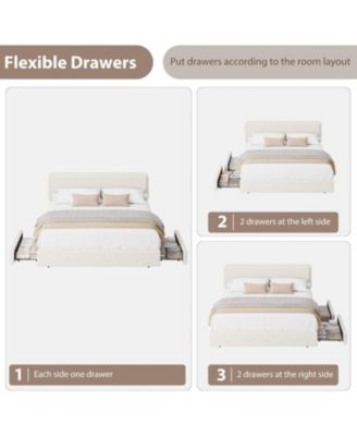 King Teddy Fleece Bed Frame with Storage Drawers, Cloud Headboard, Soft Fabric