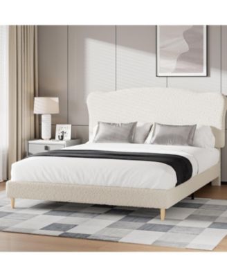 Upholstered Platform Bed Frame with Soft Rounded Headboard, Heavy-Duty Wooden Slats, Noise-Free, No Box Spring Needed