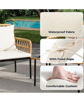 4 Pieces Outdoor Patio Furniture Set with Table, All-Weather Boho Wicker Rattan Patio Sectional L-Shaped Sofa, Metal Frame, Detachable Cushions