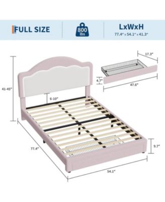 Kids Bed Frame with LED Headboard, Sherpa Upholstered Platform Bed with Storage Drawer, Wooden Slats, Easy Assembly