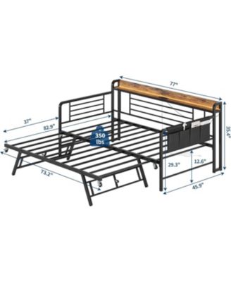 Daybed with Trundle, Storage Headboard with Charging Station & Storage Bags, Sofa Bed for Bedroom,Guest Room