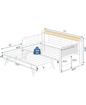 Daybed with Trundle, Storage Headboard with Charging Station & Storage Bags, Sofa Bed for Bedroom,Guest Room