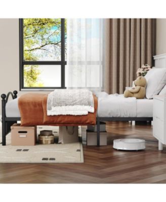 Metal Platform Bed Frame with Decorative Headboard & Footboard, Heavy Duty Steel Slats, Underbed Storage