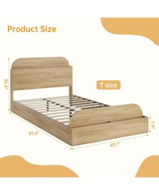  Bed Frame with Storage Headboard and Raised Footboard Low Platform Wood Slats No Box Spring