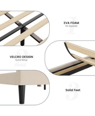 Velvet Upholstered Bed Frame Wingback Headboard Platform Wood Slats Optional Box Spring