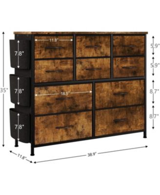 10 Drawers Fabric Storage Drawer, Dressers & Chest of Drawers with Side Pockets, Hooks, Wood Tabletop for Closet, Living Room