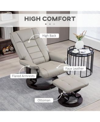 Swivel Recliner with Ottoman, Faux Leather Reclining Chair, Gray
