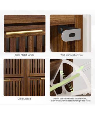 Storage Cabinet Modern Walnut Shoe Cabinet with 2 Flip Drawers and Fence Design