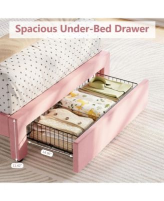 Full Metal Platform Bed Frame with Decorative Headboard & Footboard, Heavy Duty Steel Slats, Underbed Storage