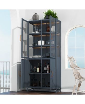 76.75" Tall Display Cabinet with Glass Doors and LED Lights