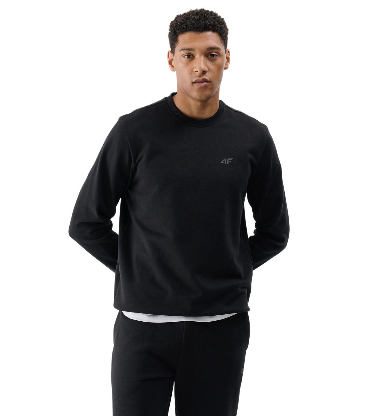 Мужское худи 4F Pullover Sweatshirt Without Hood, цвет: Глубокий чёрный — фото 3