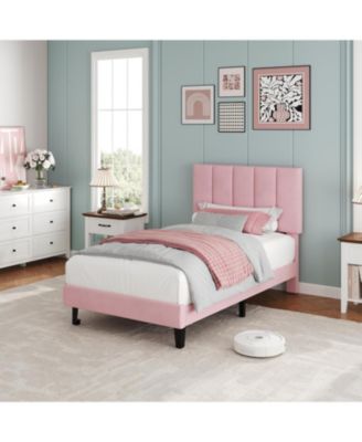 Velvet Upholstered Platform Bed Frame with Adjustable Headboard, No Box Spring Needed, Easy Assembly.