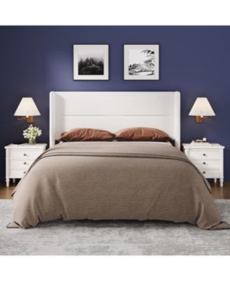 Queen Velvet Bed Frame with Wingback Headboard, Upholstered Platform Bed with Wood Slats, No Box Spring Needed