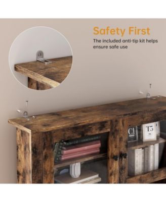 Retro Color Kitchen Pantry Cabinet with Microwave Stand and Coffee Bar 4 Doors