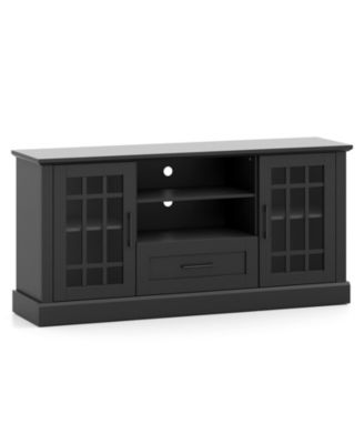 Farmhouse TV Stand for TVs up to 70'' Entertainment Media Center Storage Cabinet w/Glass Doors