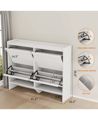 Shoe Cabinet with 4 Flip Drawers, Hidden Shoe Storage Organizer for Entryway, Wooden Shoe, Space-Saving Shoe Cupboard