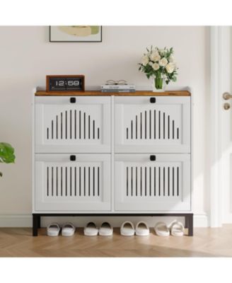 Shoe Storage Cabinet with 4 Flip Drawers and Adjustable Shelves