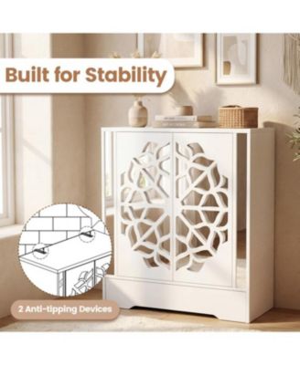 Mirrored Shoe Cabinet 4-Tier Organizer with Large Drawer