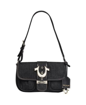 Double Pocket Denim Satchel with Horseshoe Hardware