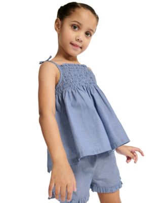 Girls' 2T-6X Woven Oxford Tunic and Ruffle Trim Shorts, 2-Piece Set