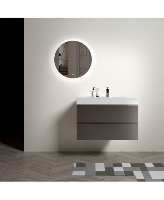 36" Gray Floating Bathroom Vanity with Double Soft Close Drawers, Handle-Free Design & Large Storage for Modern Bathrooms