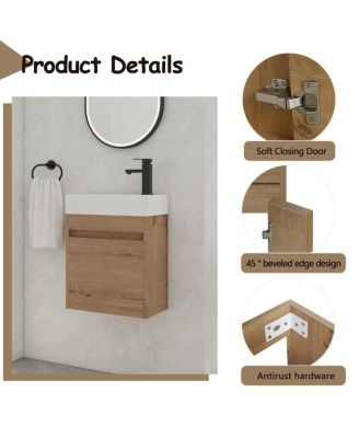 18" Wall Mounted Bathroom Vanity with Resin Sink, Soft Close Door & Ample Storage for Small Spaces