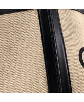 Large Vertical Square Cabas Tote Canvas with Leather