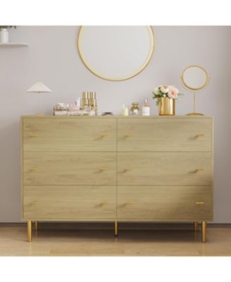 Farmhouse 6-Drawer Dresser, 47.2" Wide Rustic Wooden Chest with Bar Handles, Large Storage Organizer for Bedroom, Living Room, Entryway