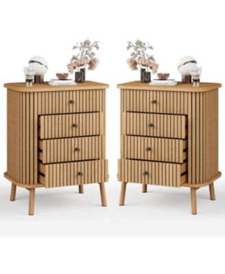 4 Drawer Dressers Set of 2, Chest of Drawers for Bedroom, Nightstand, Spacious Storage Boho Wicker Dresser with Matte Handles