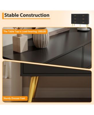 6-Drawer Wide Chest, Contemporary Wood Storage, Bedroom Dresser with Sliding Drawers, Office, Lounge