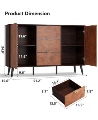 51.2" Sideboard Buffet Cabinet, Farmhouse Kitchen Cabinet with Storage, Burl Texture, Coffee Bar