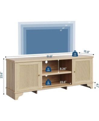 61.8" Rattan TV Stand for TVs up to 70", Boho Entertainment Center Table, Media Console with Storage