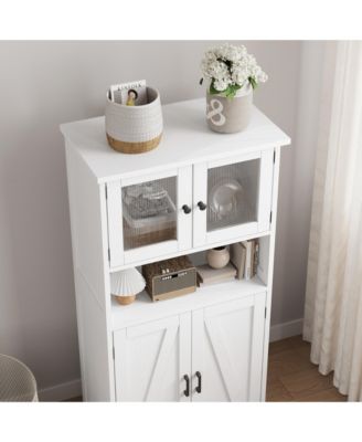 Storage Cabinets, 54 Inch Tall Hutch Bar Cabinet with Glass Doors and Adjustable Shelves